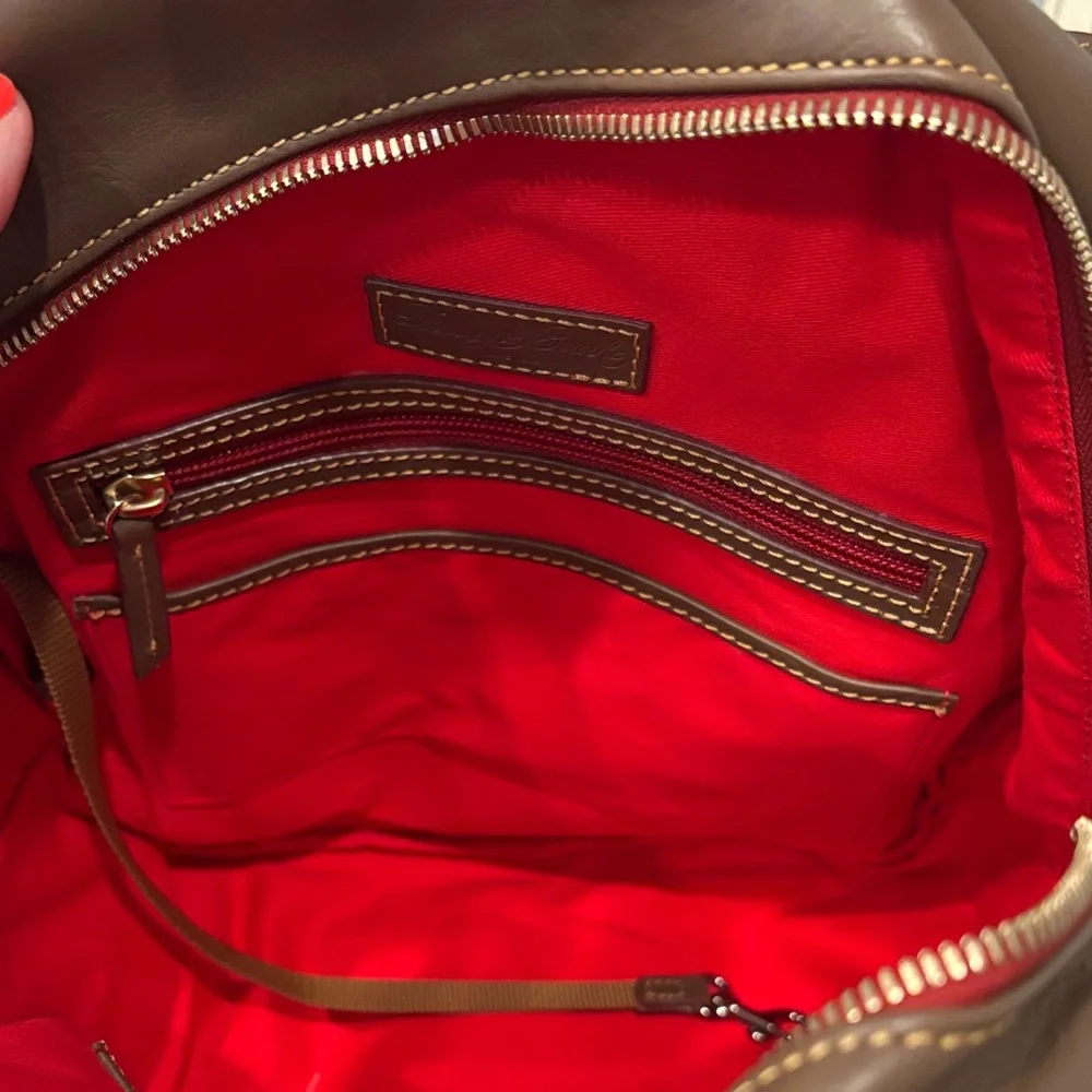 Dooney & Bourke Leather Backpack in Brown with Red Trim - Picture 7 of 10